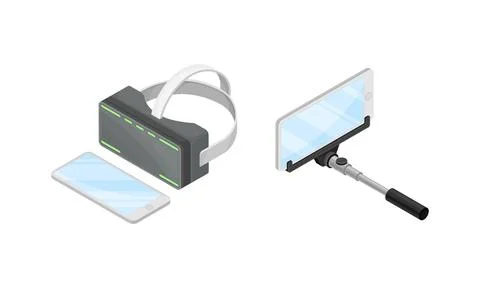 Smartphone Software with Augmented Reality Glasses and Selfie Stick Vector Stock Illustration
