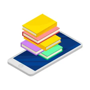 Smartphone Software with Book Reader App Vector Isometric Illustration Stock Illustration