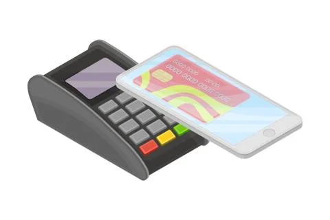 Smartphone Software with Contactless Payment App Vector Isometric Illustration Stock Illustration