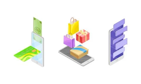 Smartphone Software with Online Payments App and Internet Shopping Vector Stock Illustration
