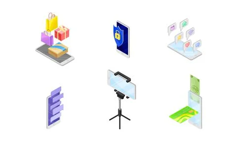Smartphone Software with Online Shopping, Camera and Messaging App Vector Stockillustratie