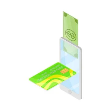 Smartphone Software with Payment App Vector Isometric Illustration Stock Illustration
