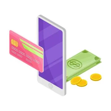 Smartphone Software with Payment App Vector Isometric Illustration Stock Illustration