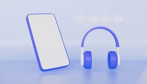 Smartphone with sound wave and wireless headphones, Listen to music online Stock Illustration