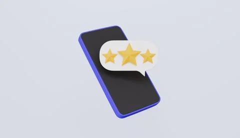 Smartphone with speech bubble containing yellow stars representing rating Stock Illustration