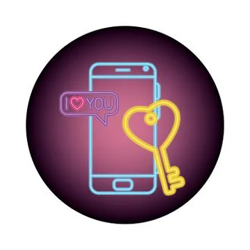 Smartphone with speech bubble in neon light, valentines day Stock Illustration