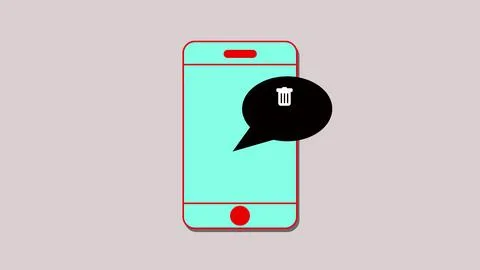 Smartphone with a speech bubble showing a trash can icon and the word delet.. Stock-Illustration