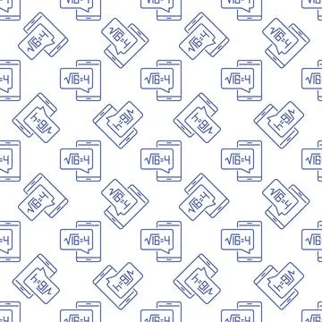 Smartphone with Square Root of 16 vector Math outline seamless pattern Stock Illustration