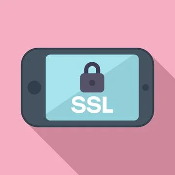 Smartphone SSL certificate icon flat vector. Safety network Stockillustratie