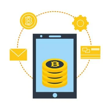 Smartphone stack bitcoins business fintech Stock Illustration