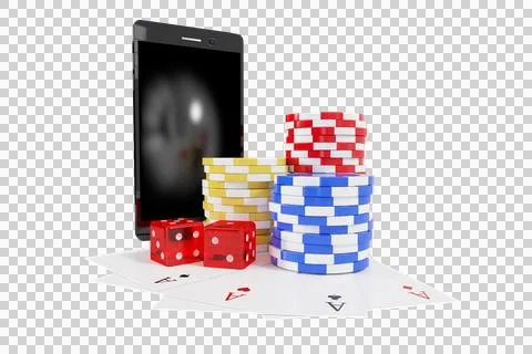 Smartphone with stack of gambling chips and playing cards Stock Illustration