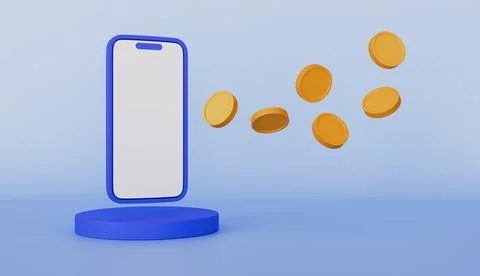 Smartphone with stack of gold coins, Management and online business Illustrazione stock