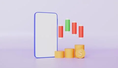 Smartphone with Stacks of Dollar with Trend Graph Stock Illustration