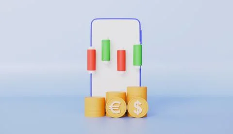 Smartphone with Stacks of Dollar with Trend Graph Stock Illustration