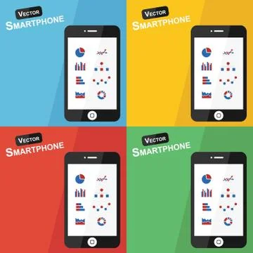 Smartphone with stat icon on different background ( Flat design ) ( Statistic Stock Illustration