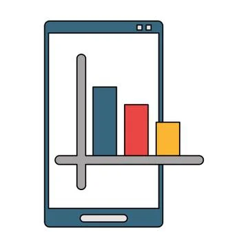 Smartphone with statistics bars on screen symbol Stock Illustration