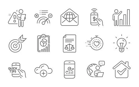 Smartphone statistics, Cloud computing and Web mail icons set. Target, Education イラスト素材