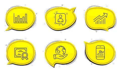 Smartphone statistics, Column chart and Developers chat icons set. Demand curve Stock Illustration