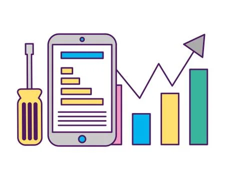 Smartphone statistics diagram tool support Stockillustratie