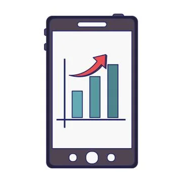 Smartphone with statistics graph blue lines Stock Illustration