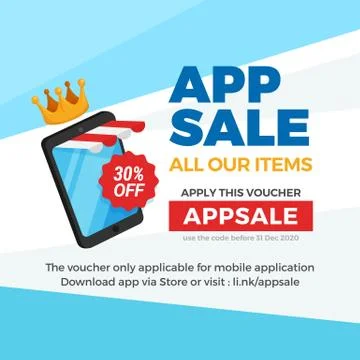 Smartphone with striped store awning for e-commerce app sale, voucher discoun Stock Illustration