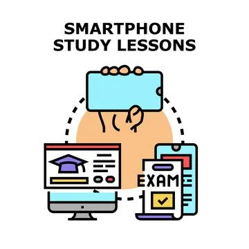 Smartphone study lessons online education concept Stock Illustration