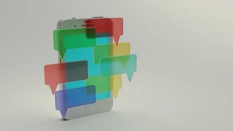 Smartphone surrounded by colorful chat bubbles Foto stock