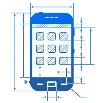 Smartphone symbol with dimension lines Stock Illustration
