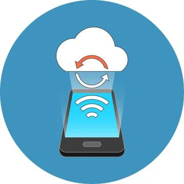 Smartphone synchronization concept. Isometric design. Stock Illustration