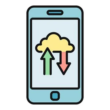 Smartphone syncing data with cloud computing service Stock Illustration