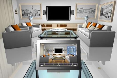 Smartphone Tablet Home Automation - 3D illustration Stock Illustration