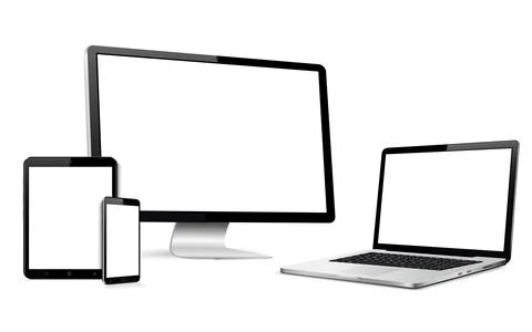 Smartphone, tablet, laptop, computer display with blank screen Stock Illustration
