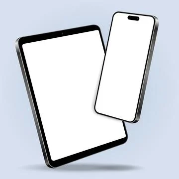 Smartphone with tablet mockup with blank screens while levitating in the air  Illustrazione stock