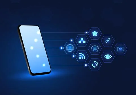 Smartphone technology that allows quick access to online smart technology, .. Stockillustratie