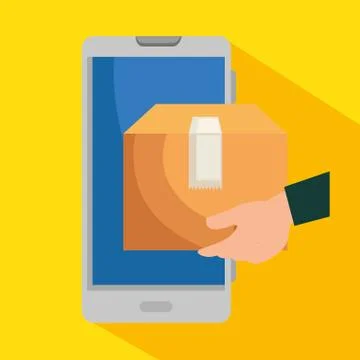 Smartphone technology and man hand with box package Stockillustratie