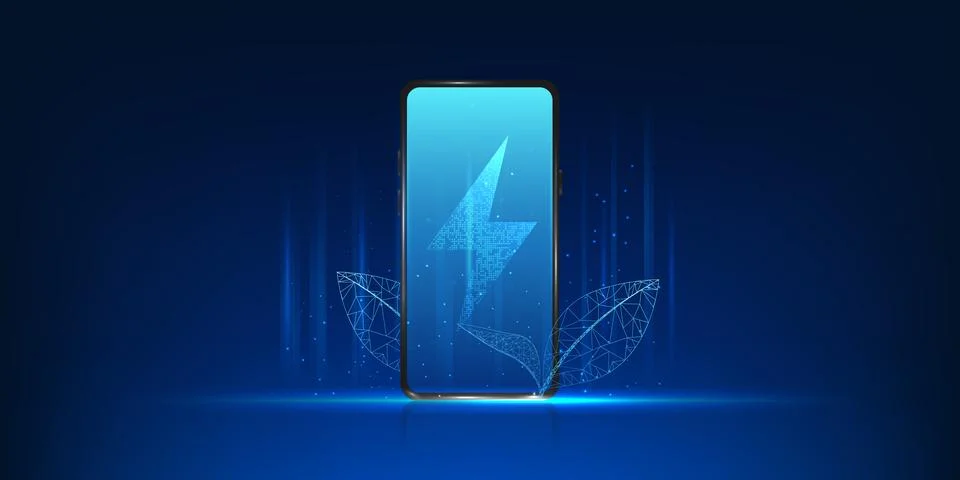 Smartphone Technology Background, Battery Saving Mobile Device, Green Energ.. Stockillustratie