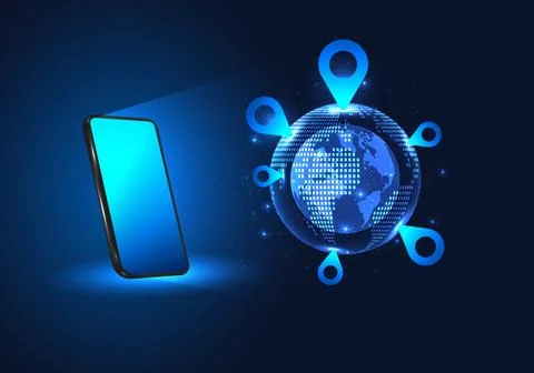 Smartphone technology can open a map of the world through a mobile phone. F.. Stockillustratie