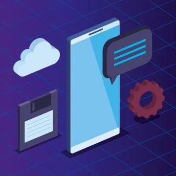 Smartphone technology with cloud data and chat bubble Stock Illustration