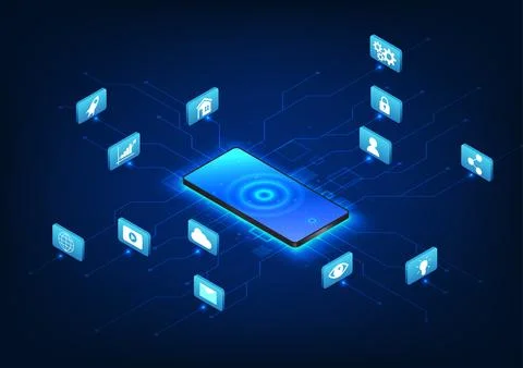 Smartphone technology connected technology circuit with icons Refers to mob.. Stockillustratie