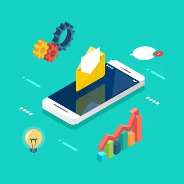 Smartphone with technology elements isometric view Stock Illustration