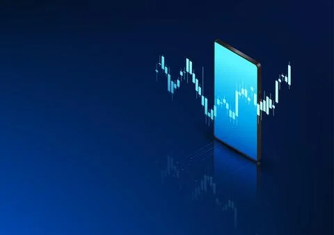 Smartphone technology Mobile phone screen showing stock graphs Technology t.. 스톡 일러스트