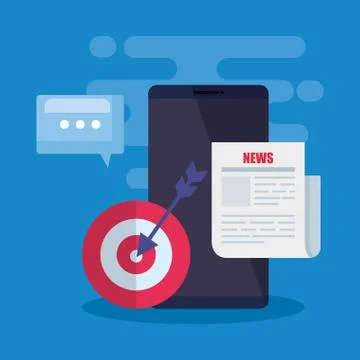 Smartphone technology with news document and target with arrow Stock Illustration