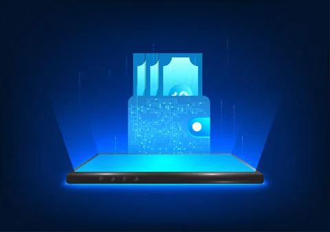 Smartphone technology that projects a hologram image of your wallet Concept.. 스톡 일러스트
