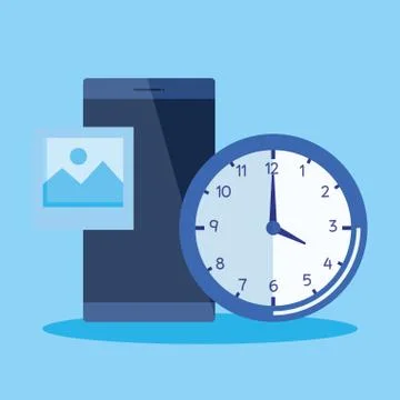 Smartphone technology report with clock and photo Stock Illustration
