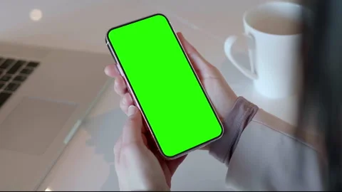 Smartphone Technology Screen, Mobile Phone Woman Holding Using Laptop Coffee Stock Footage 151929314