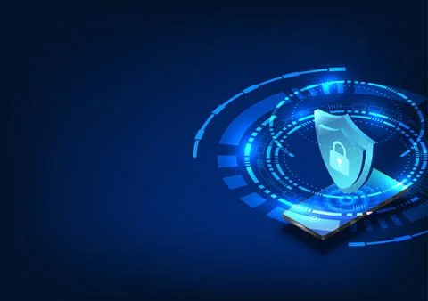 Smartphone technology with a shield and a lock with a technology circle aro.. Иллюстрация