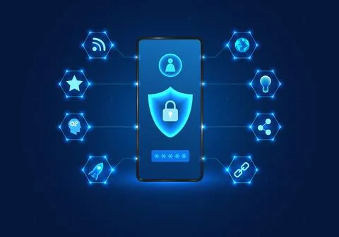 Smartphone technology with a shield on the front Mobile phones have privacy.. Stock Illustration