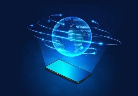 Smartphone technology showing globe Mobile media is a technology that is wi.. Stockillustratie