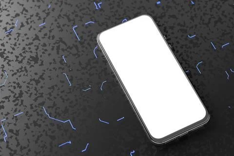 Smartphone template with white screen on dark futuristic background. 3d rende Stock Illustration