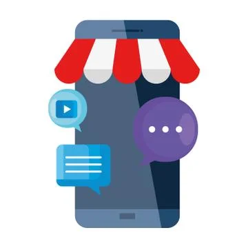 Smartphone with tent and bubbles vector design 스톡 일러스트